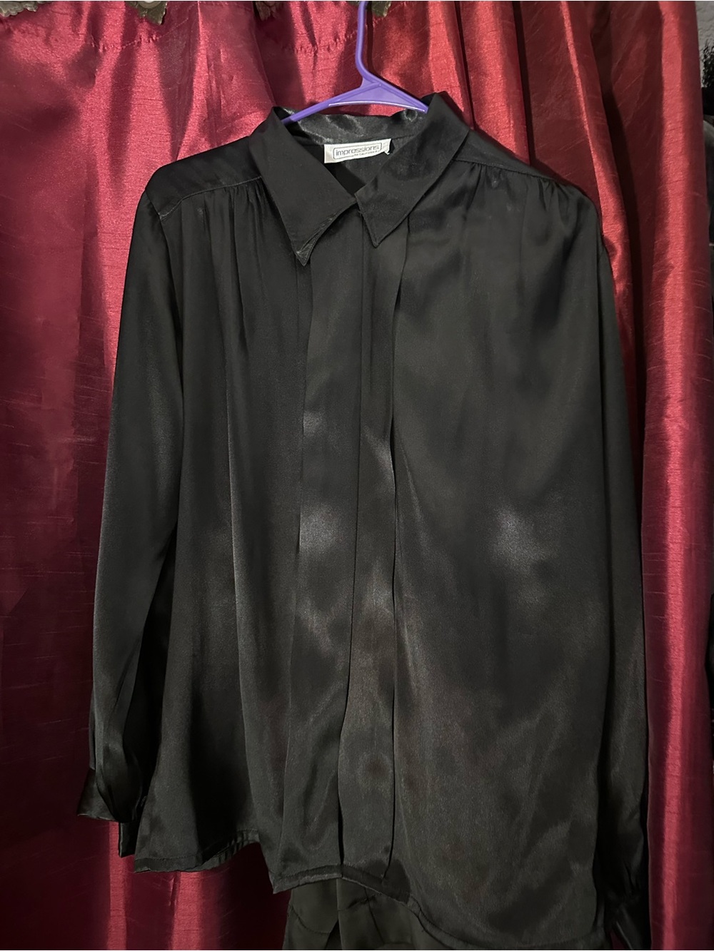 INC International Concepts Black Satin Button-Front Dress Shirt